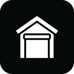 Warehouse icon on black background